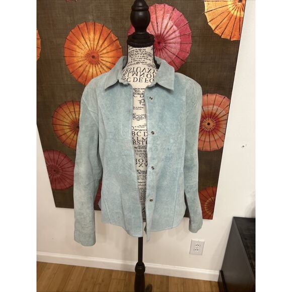 Mixit Light Blue Genuine Suede Classic Jacket Western Chic Retro Revival Sz 16 - Picture 1 of 9